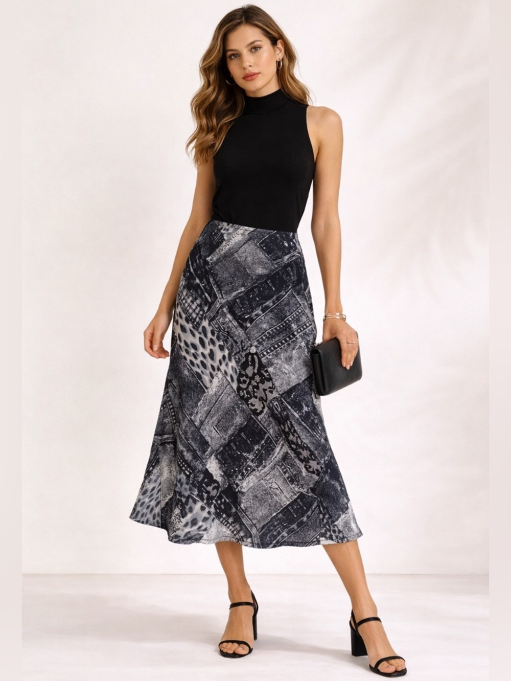 Y2K Patchwork Denim Lace Animal print Mermaid Midi Skirt Burke Avenue Size 12